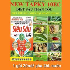 (sâu đục trái rau màu) Siêu sâu 1102 - New tapky 10ec: Phòng trừ sâu đục trái bắp, sâu đục trái cà chua, sâu đục quả cà tím, cà chua, sâu đục trái đậu