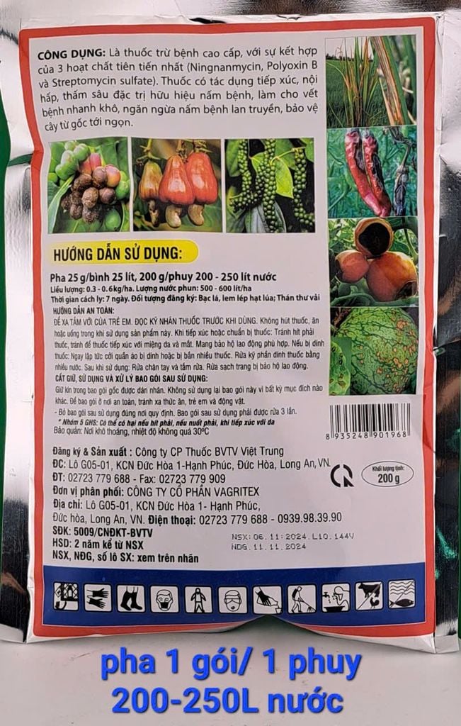 Super khuẩn 25gam và 200g: sunshi 21WP - chống sơ đen mít, không xì mủ trên mít - trừ thán thư, thối trái - trừ cháy lá