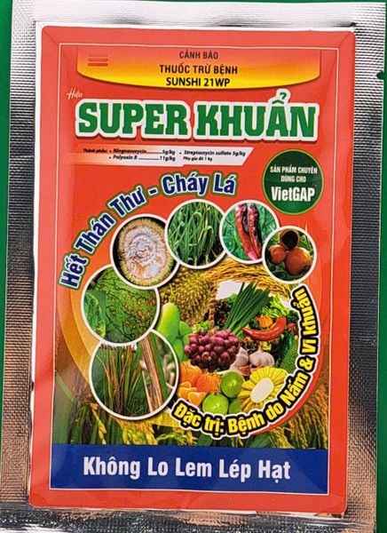 Super khuẩn 25gam và 200g: sunshi 21WP - chống sơ đen mít, không xì mủ trên mít - trừ thán thư, thối trái - trừ cháy lá