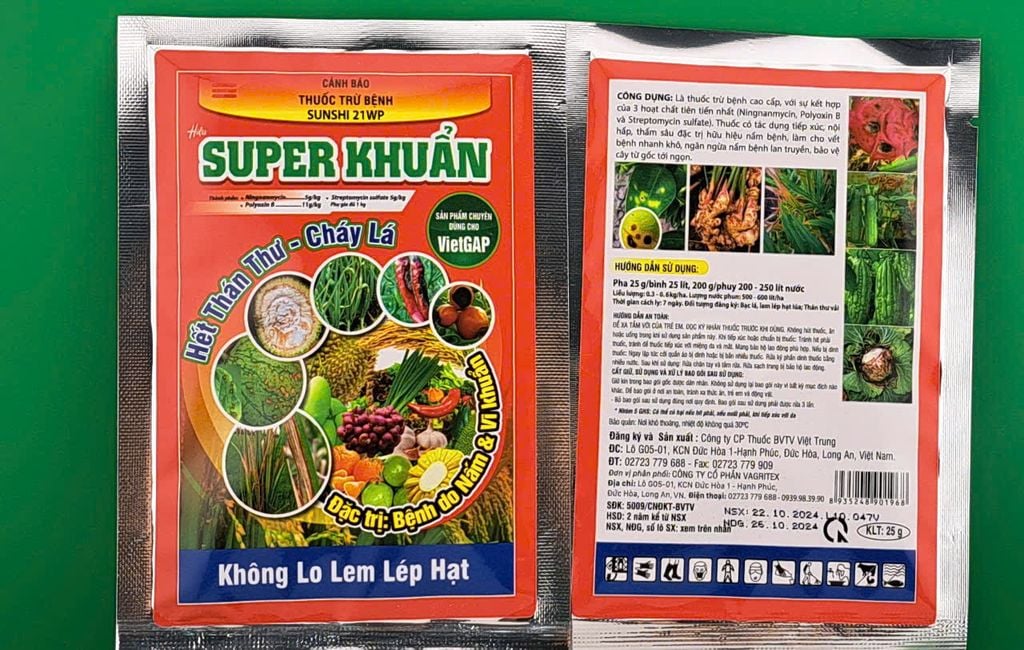 Super khuẩn 25gam và 200g: sunshi 21WP - chống sơ đen mít, không xì mủ trên mít - trừ thán thư, thối trái - trừ cháy lá