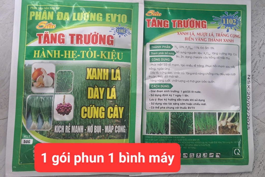 Phân bón đa lượng EV10: tăng trưởng hành lá, củ hành tím, tăng trưởng lá hẹ- TỎI - CỦ KIỆU 50gam