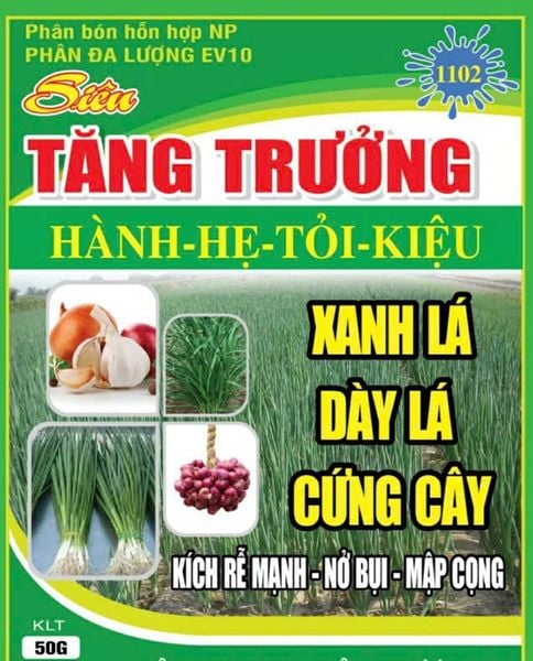 Phân bón đa lượng EV10: tăng trưởng hành lá, củ hành tím, tăng trưởng lá hẹ- TỎI - CỦ KIỆU 50gam