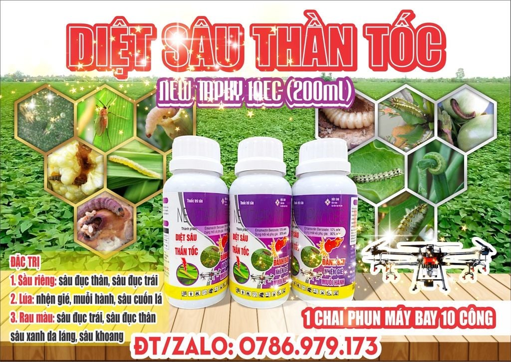 New Tapky 10EC, Diệt Sâu Thần Tốc 200ml: đặc trị sâu cuốn lá lúa, nhện gié, muỗi hành, sâu đục trái, sâu đục thân