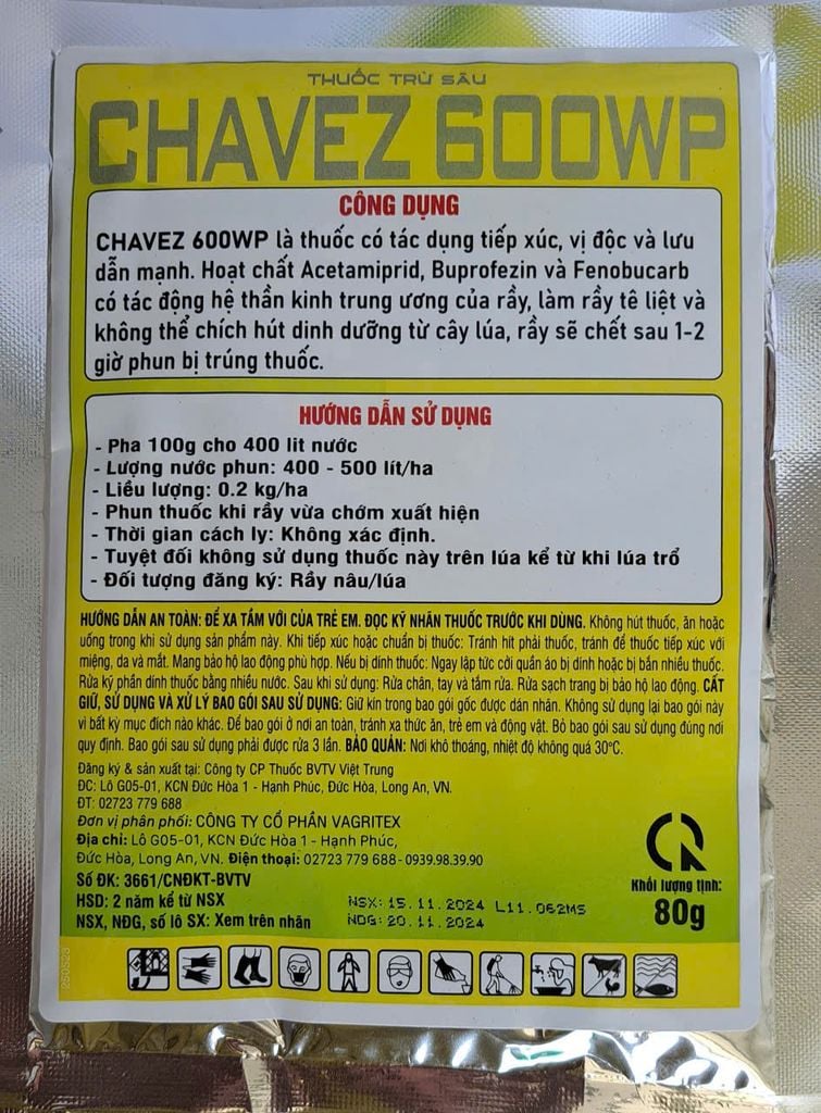 Tiêu rầy rệp 80gam, Chavez 600wp: trừ Rầy xanh, rầy nhảy, rầy phấn, rầy nâu, Rệp sáp, bọ trĩ, Bọ Xít - Diệt Trứng Và Côn Trùng Chích Hút
