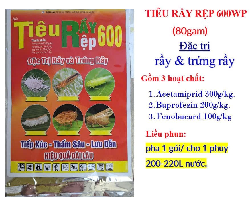 Tiêu rầy rệp 80gam, Chavez 600wp: trừ Rầy xanh, rầy nhảy, rầy phấn, rầy nâu, Rệp sáp, bọ trĩ, Bọ Xít - Diệt Trứng Và Côn Trùng Chích Hút