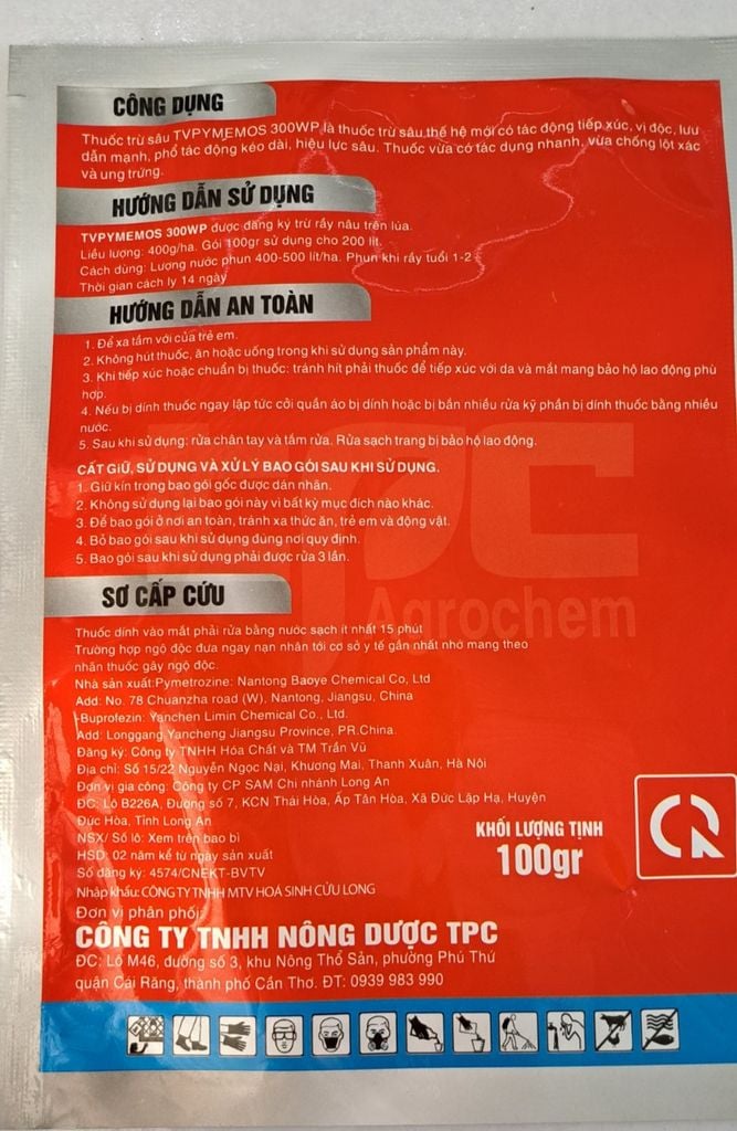 Thuốc trừ sâu Tvpymemos 300WP 100g, tp ray 100gam: đặc trị rệp sáp, rầy nâu lúa