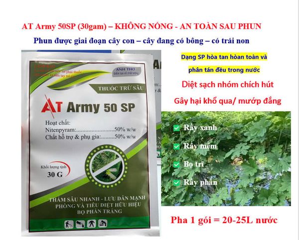 (khổ qua, mướp đắng) Gói AT Army 30gam: diệt rầy xanh khổ qua, bọ trĩ, rầy phấn và rầy mềm trên khổ qua