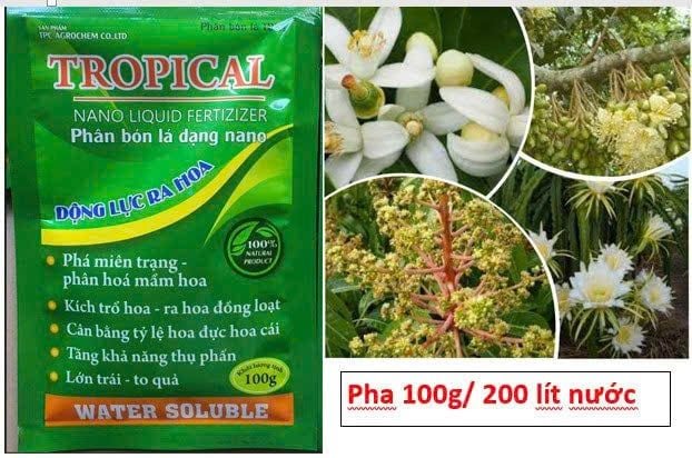TROPICAL 100gam:  Kích ra hoa, phá miên trạng sầu riêng, chanh, bưởi , xoài, nhãn, chôm chôm, thanh long, cà phê, tiêu ...