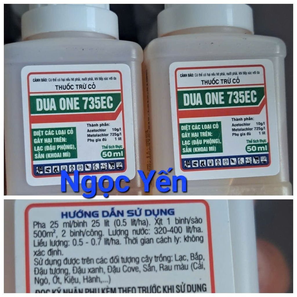 Duaone 735EC 50ml: trừ cỏ tiền nảy mầm, trừ cỏ màu, trừ cỏ mầm, trừ hạt cỏ trong đất