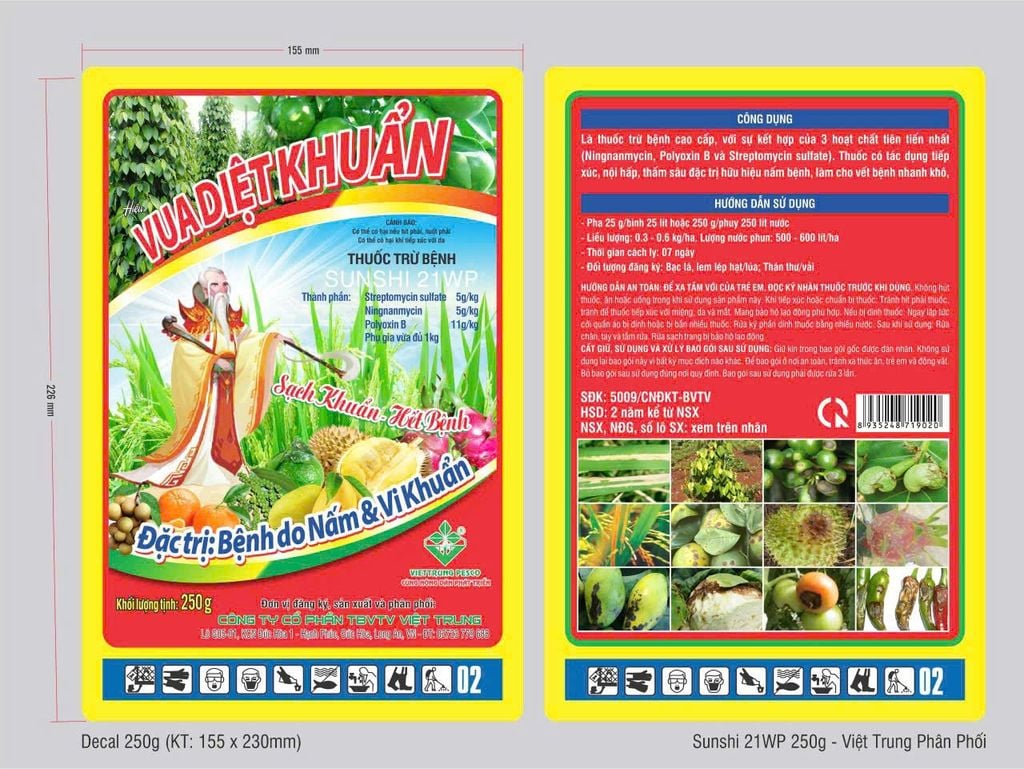 (250g) Thuốc Trừ Bệnh Sunshi 21WP, Vua Diệt Khuẩn hình ông bụt: trừ nấm và khuẩn, trừ bạc lá, lem lép hạt lúa, thán thư vải.