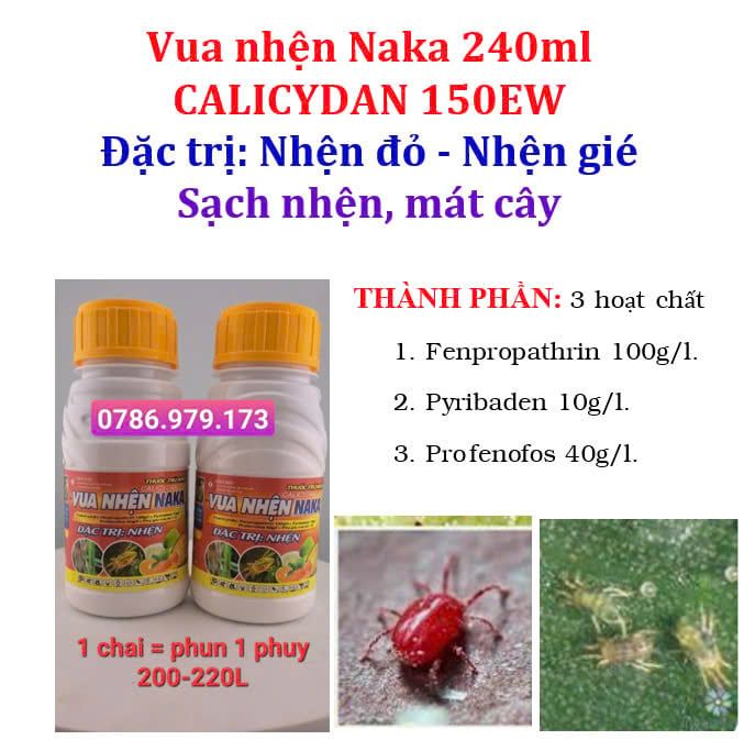 Đặc trị nhện đỏ - nhện gié, Vua nhện naka 240ml - Siêu nhện 450ml, Calicydan 150EW: sạch nhện, gây ung trứng, mát cây, mát bông