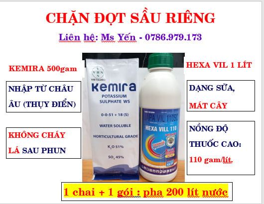 Chặn đọt sầu riêng bằng KEMIRA 500gam, không gây cháy lá của Thụy Điển (Châu Âu) - chống sượng trái, tăng độ ngọt của trái, chống rụng trái