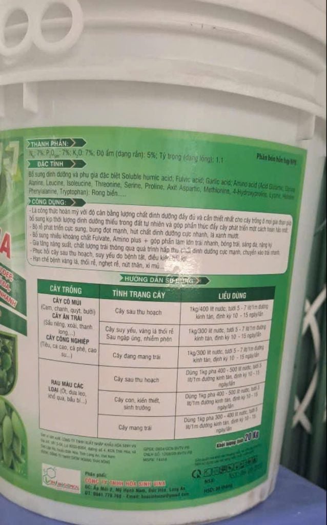 Xô Nuôi Trái VINA 20kg - Nuôi bông - Mập nụ, nuôi trái - Trái lớn - Lên màu siêu đẹp, nặng ký - Đều trái - Neo trái - Tăng năng suất tối đa, nuôi cây - Phục hồi cây sau thu hoạch - Cải tạo đất nhanh