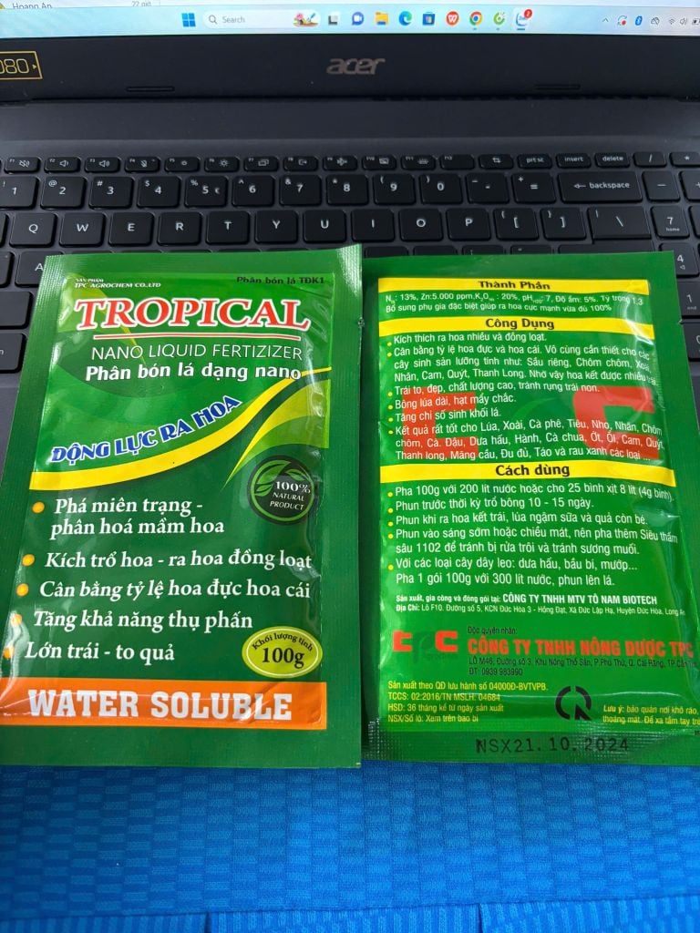 TROPICAL 100gam:  Kích ra hoa, phá miên trạng sầu riêng, chanh, bưởi , xoài, nhãn, chôm chôm, thanh long, cà phê, tiêu ...