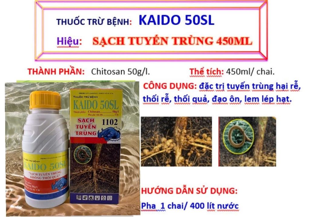 Phòng trừ tuyến trùng rễ, trị vết thương do tuyến trùng và nấm bệnh rễ, giúp bộ rễ phục hồi và phát triển mạnh - SẠCH TUYẾN TRÙNG 450ml+TPFOS 800gram