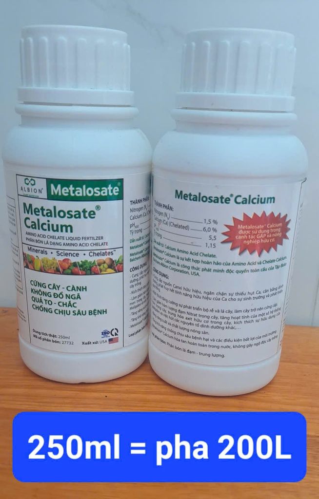 (Nhập khẩu Mỹ) Metalosate Calcium 100ml và 250ml: Phân Bón Lá Dạng Amino Acid Chelate Cứng cây - Cành, Không đổ ngã, Quả to - Chắc, Chống chịu sâu bệnh