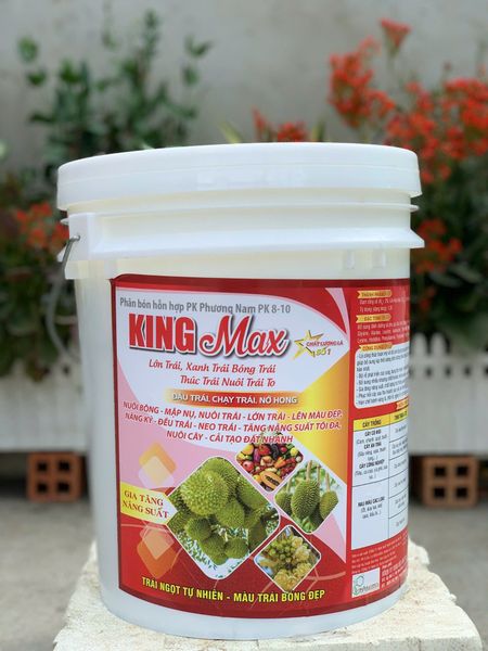 (20kg) Xô nuôi trái King Max: Lớn trái, Xanh trái, Bóng trái, Thúc trái, Nuôi trái to - Nuôi bông - Mập nụ, Nuôi trái - Lớn trái - Lên màu đẹp, Nặng ký - Đều trái - Neo trái - Tăng năng suất tối đa, Nuôi cây - Cải tạo đất nhanh