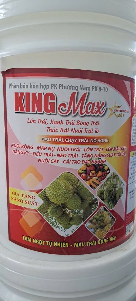 (20kg) Xô nuôi trái King Max: Lớn trái, Xanh trái, Bóng trái, Thúc trái, Nuôi trái to - Nuôi bông - Mập nụ, Nuôi trái - Lớn trái - Lên màu đẹp, Nặng ký - Đều trái - Neo trái - Tăng năng suất tối đa, Nuôi cây - Cải tạo đất nhanh