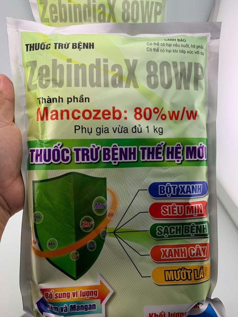 (1kg) Mancozeb 80% 1kg - Zebindiax 80wp 1kg: thuốc trừ bệnh thế hệ mới, bột xanh, siêu mịn, sạch bệnh, xanh cây, mướt lá.