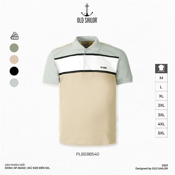  Áo polo nam phối màu Old Sailor - O.S.L COLOR BLOCK LINE POLO - BEIGE - PLBE 88540 - be - Big size upto 5XL - 2023 