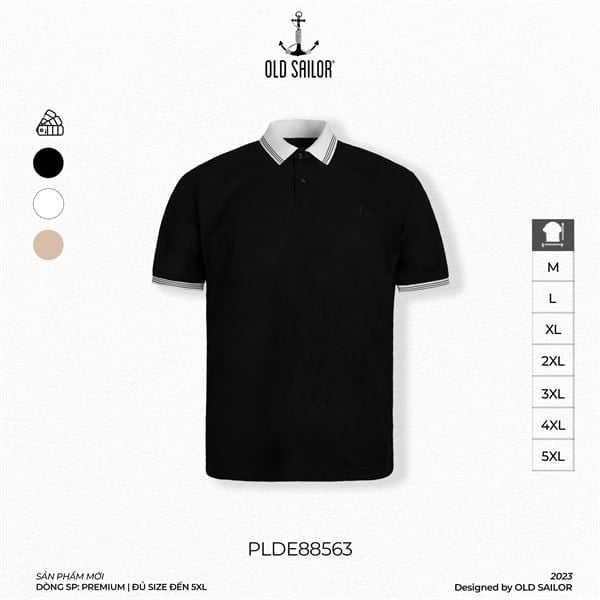  Áo polo phối cổ Old Sailor - Black - PLDE88563 - đen - Big size upto 5XL 