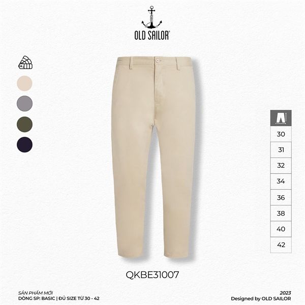  Quần kaki basic nam form slim-fit Old Sailor - QKBE31007 - Big size upto 42 - 2023 