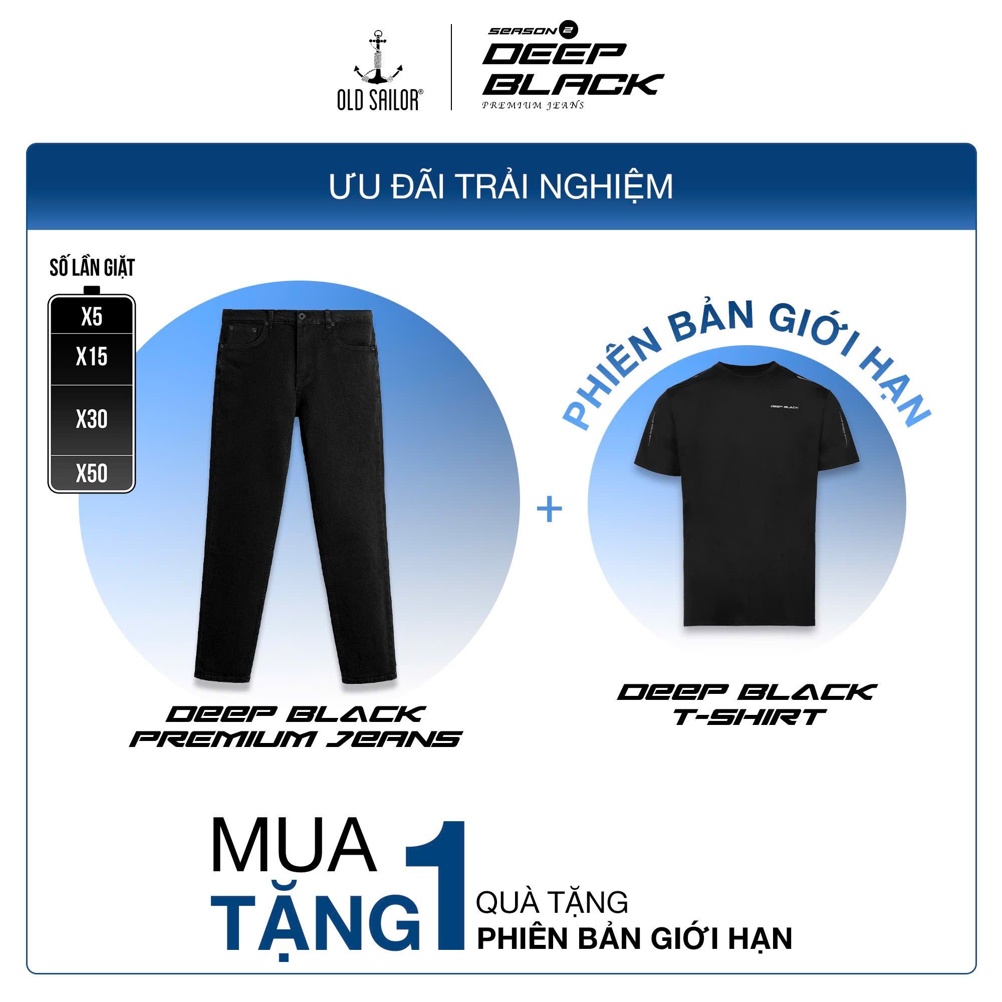  Quần Jean Nam Deep Black - Form Carrot Old Sailor - 7210 - Big size upto 44 