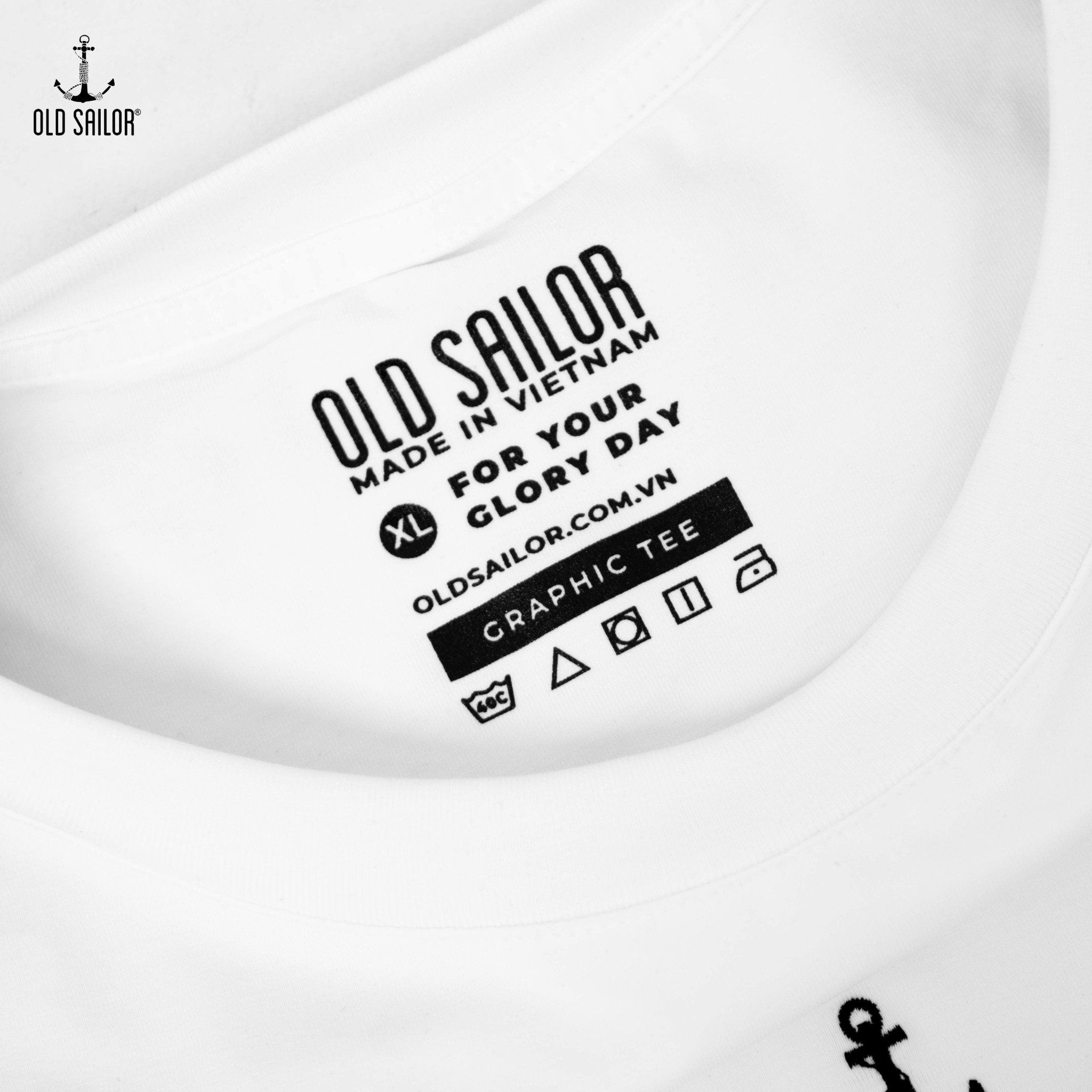  Áo thun phối viền nam Old Sailor - O.S.L TEXT LINE TEE - WHITE - ATGA99006 - trắng - Big size upto 5XL 
