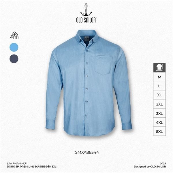  Sơ mi nam vải bamboo Old Sailor - O.S.L PREMIUM BAMBOO LONG SHIRT - BLUE - SMXA88544 - xanh - Big size upto 5XL 