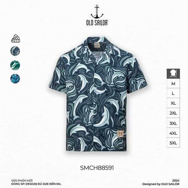  Áo Sơ Mi Hoạ Tiết Cá Heo Old Sailor - SMCH88591 - Big Size upto 5XL 