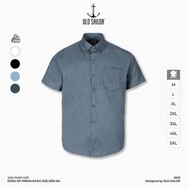  Áo sơ mi nam vải bamboo Old Sailor - O.S.L PREMIUM BAMBOO SHIRT - GREY - SMXD88545 - Big size upto 5XL 