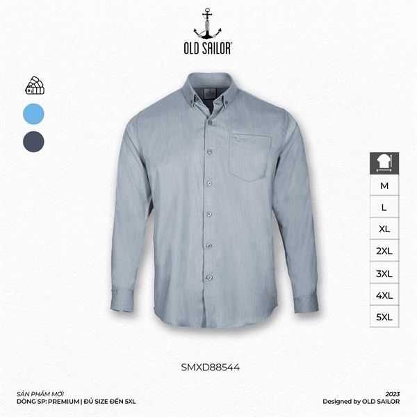  Sơ mi nam vải bamboo Old Sailor - O.S.L PREMIUM BAMBOO LONG SHIRT - GREY - SMXD88544 - xám đậm - Big size upto 5XL 