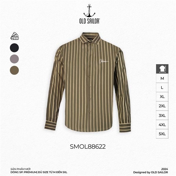  Áo Sơ Mi Nam Kẻ Sọc Stripes Long Shirt - Big Size Upto 5XL - 88622 