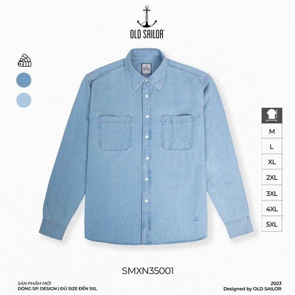 Áo sơ mi denim Old Sailor - SMXN35001- xanh nhạt - Big Size Upto 5XL - 2023 
