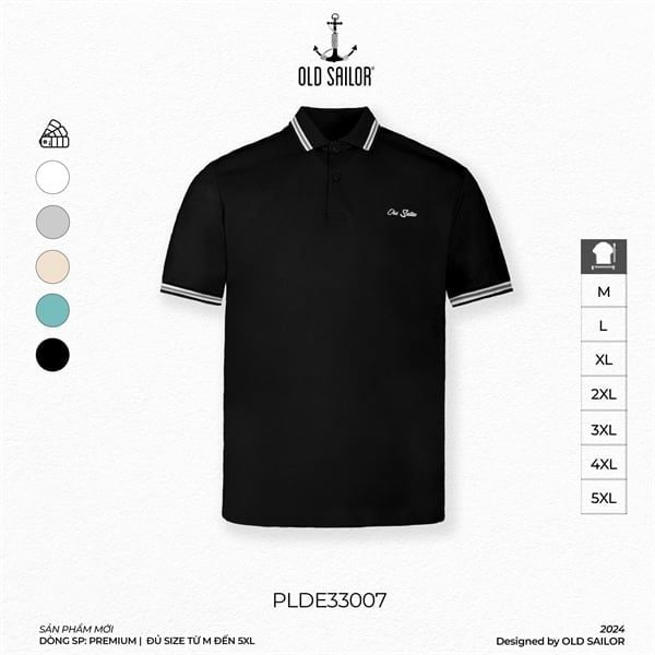  Áo polo vải tính năng aero cool Old Sailor - Black - PLDE33007 - đen - Big Size Upto 5XL 