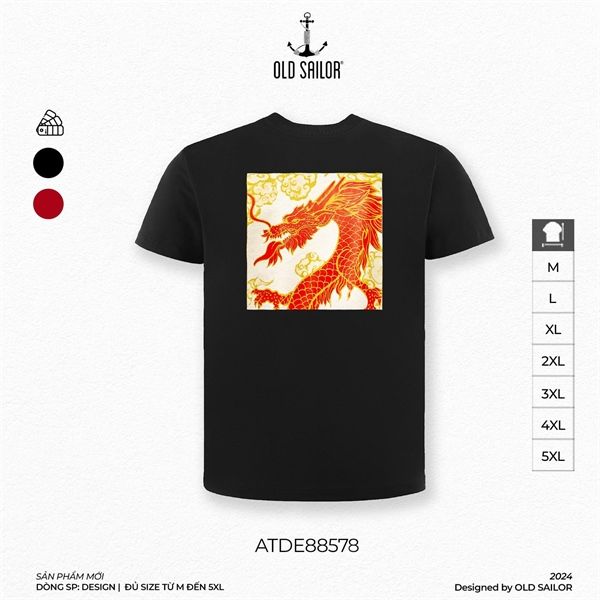  Áo thun in họa tiết Dragon Old Sailor - ATDE88578 - đen - Big Size Upto 5XL 