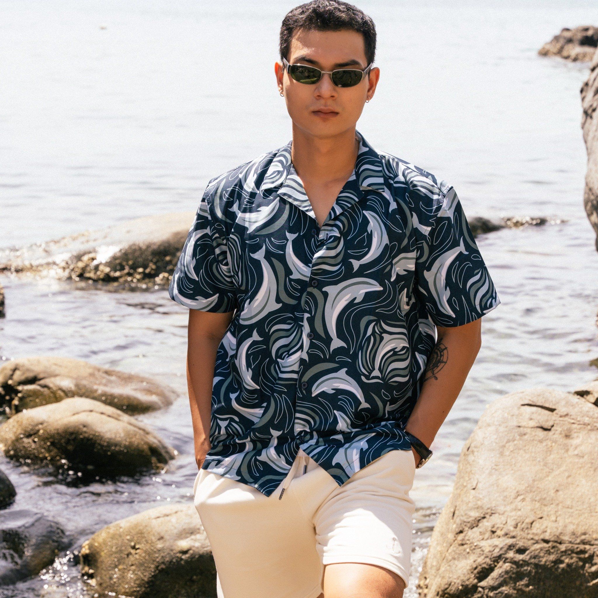  Áo Sơ Mi Nam Hoạ Tiết Cá Heo Old Sailor - SMCH88591 - Big Size upto 5XL - 2024 