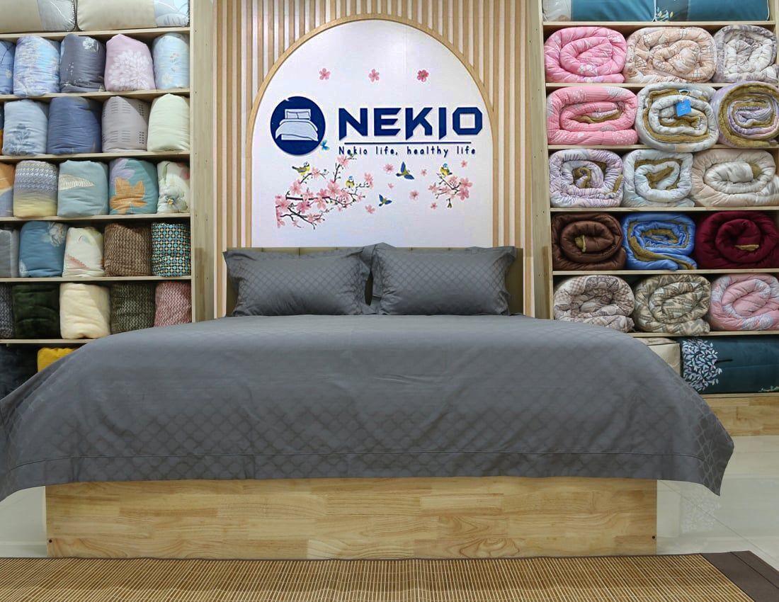  Bộ Chăn Ga Cotton USA Nekio Xám Họa Tiết 