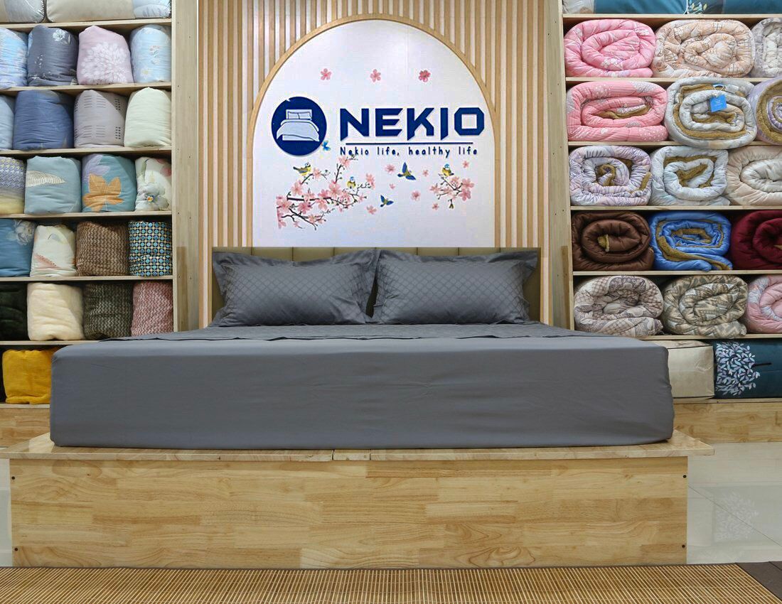  Bộ Chăn Ga Cotton USA Nekio Xám Họa Tiết 