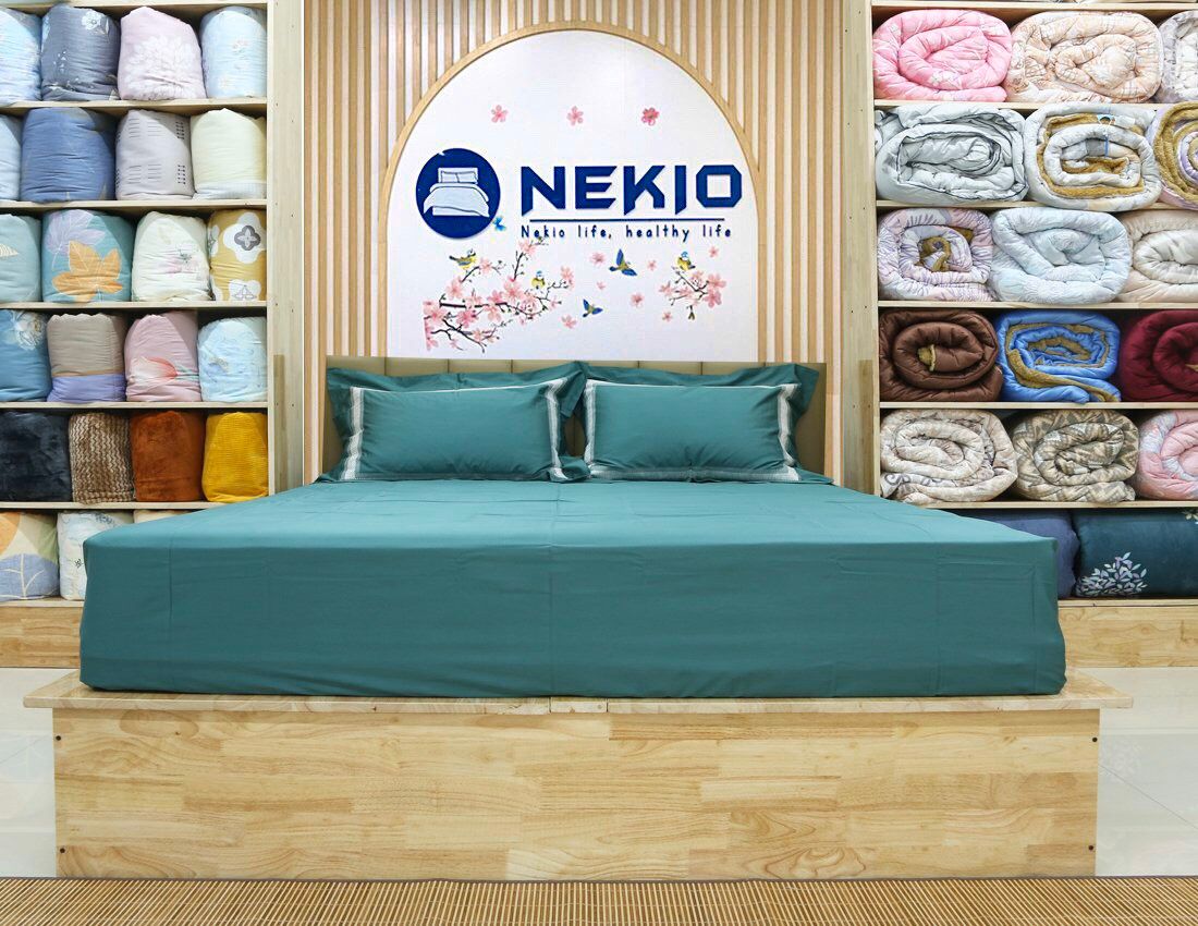  Bộ Chăn Ga Cotton USA Nekio Xanh Đậm 