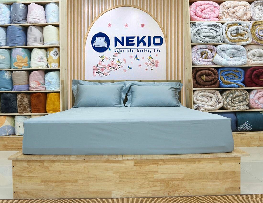  Bộ Chăn Ga Cotton USA Nekio Xanh Bạc Hà 
