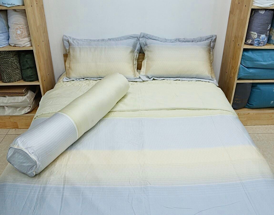 Bộ chăn ga lụa ProTencel Kẻ Xám Vàng 