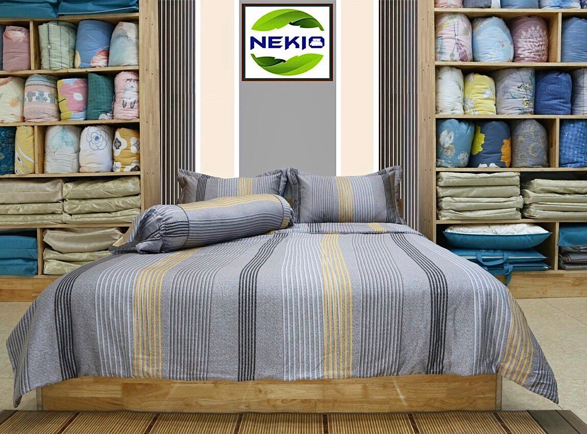  Bộ Chăn ga lụa Tencel Kẻ Xám 