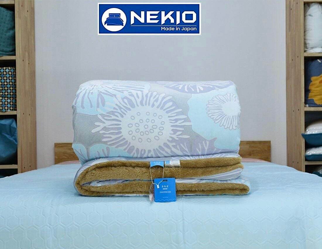  Chăn lông cừu Nhật Nekio Xanh Họa Tiết 