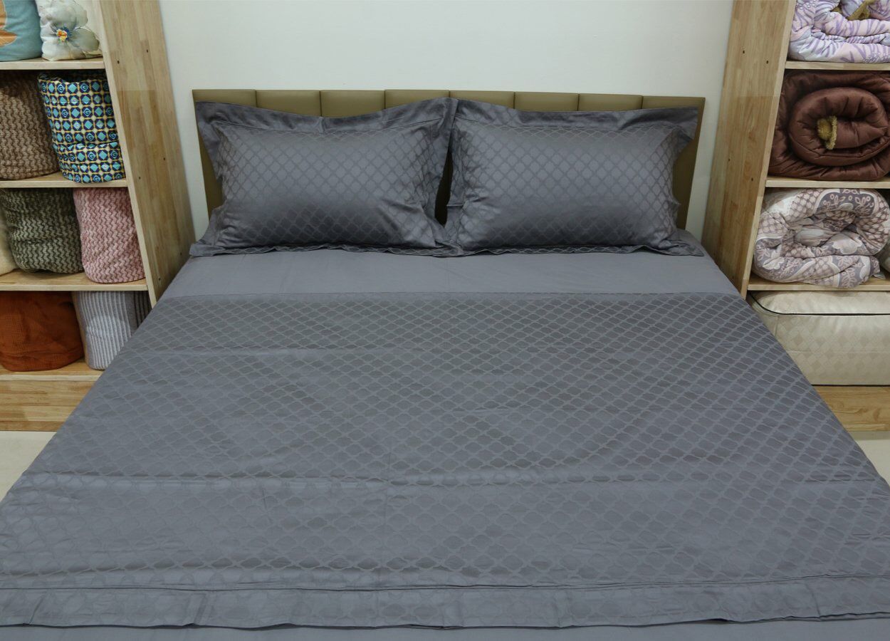  Bộ Chăn Ga Cotton USA Nekio Xám Họa Tiết 