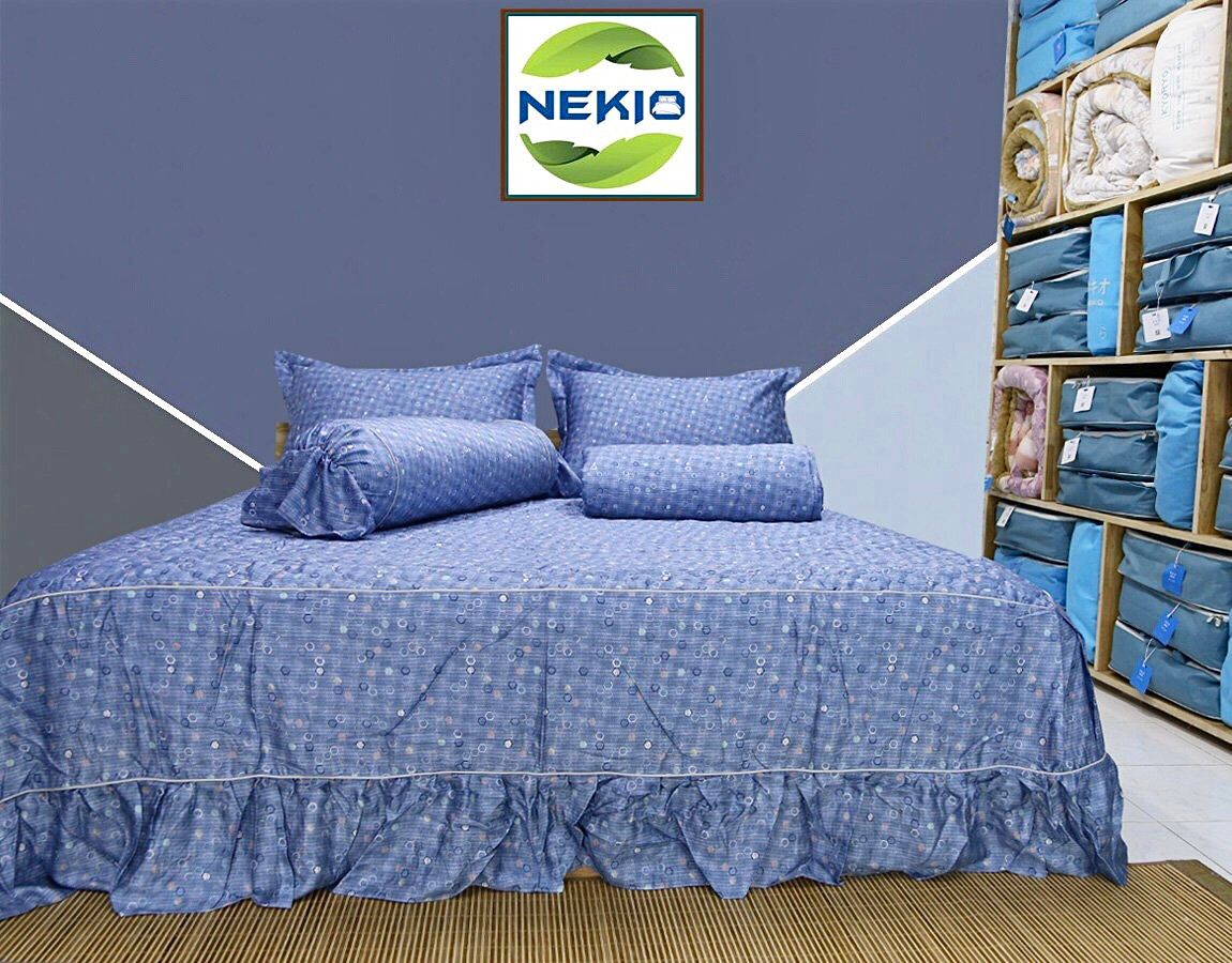  Bộ chăn ga lụa Protencel-S Xanh Họa Tiết 