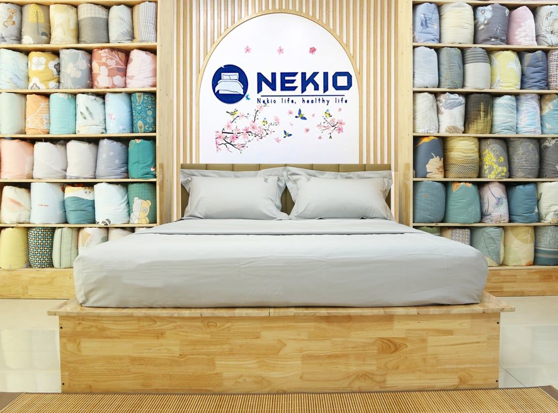  Bộ Chăn Ga Cotton USA Nekio Ghi 