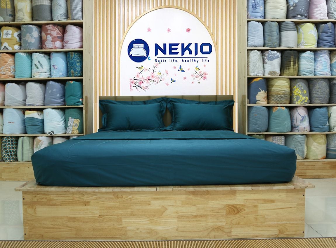  Bộ Chăn Ga Cotton USA Nekio Xanh Đậm 