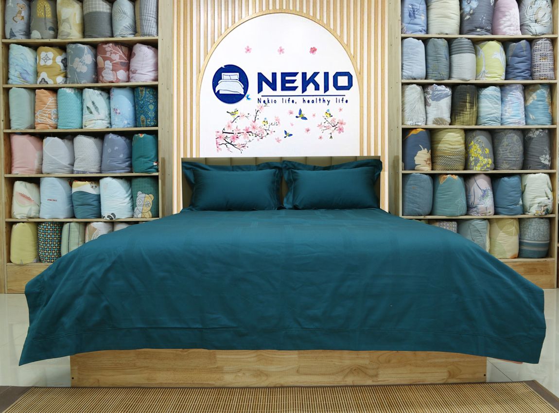  Bộ Chăn Ga Cotton USA Nekio Xanh Đậm 