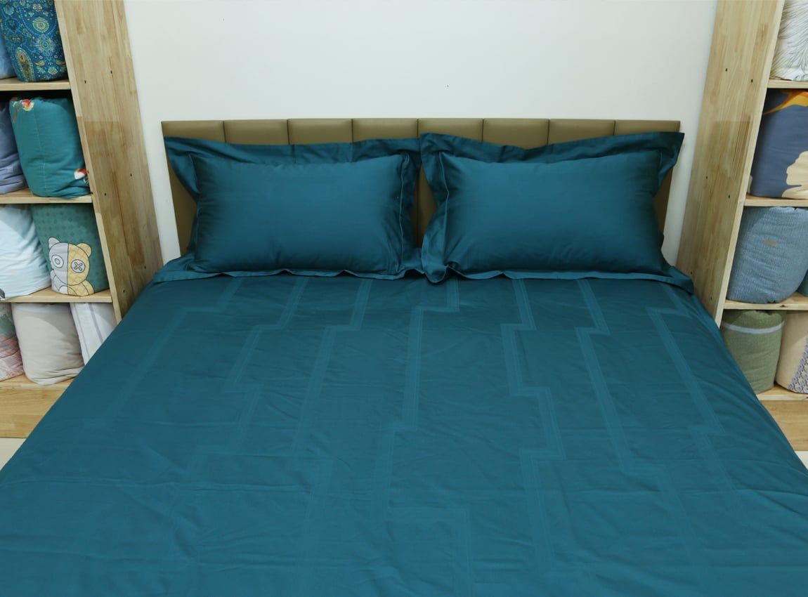  Bộ Chăn Ga Cotton USA Nekio Xanh Đậm 